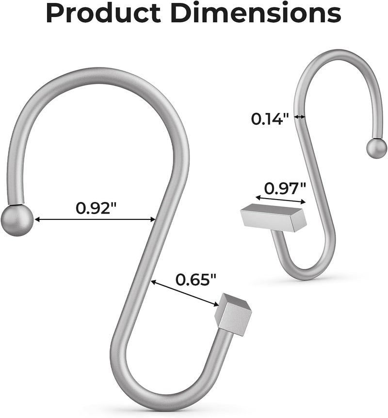 Bathway Silver Shower Curtain Hooks, Shower Curtain Rings Rust Proof, 12PCS Shower Hooks for Shower Curtain, T-Bar Design Convenient Elegant Shower Curtain Hangers for Bathroom Kitchen Wardrobe - Image 2